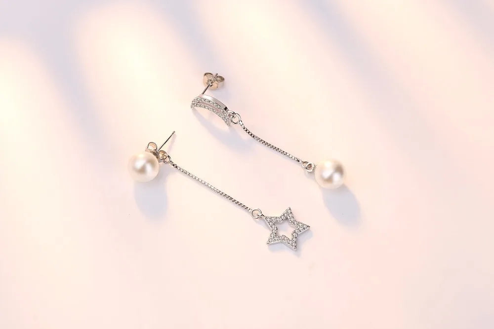 Boucles D'oreilles Lune Pendentif Perle