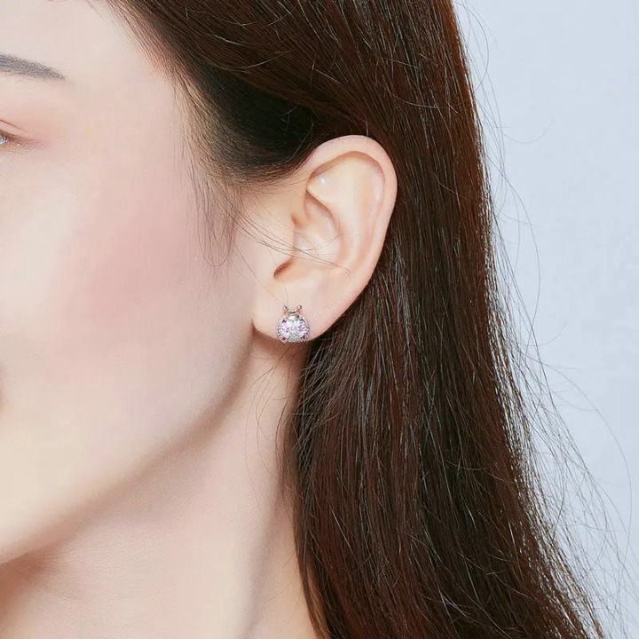 Boucles D'oreilles Coccinelle Argenté en Strass