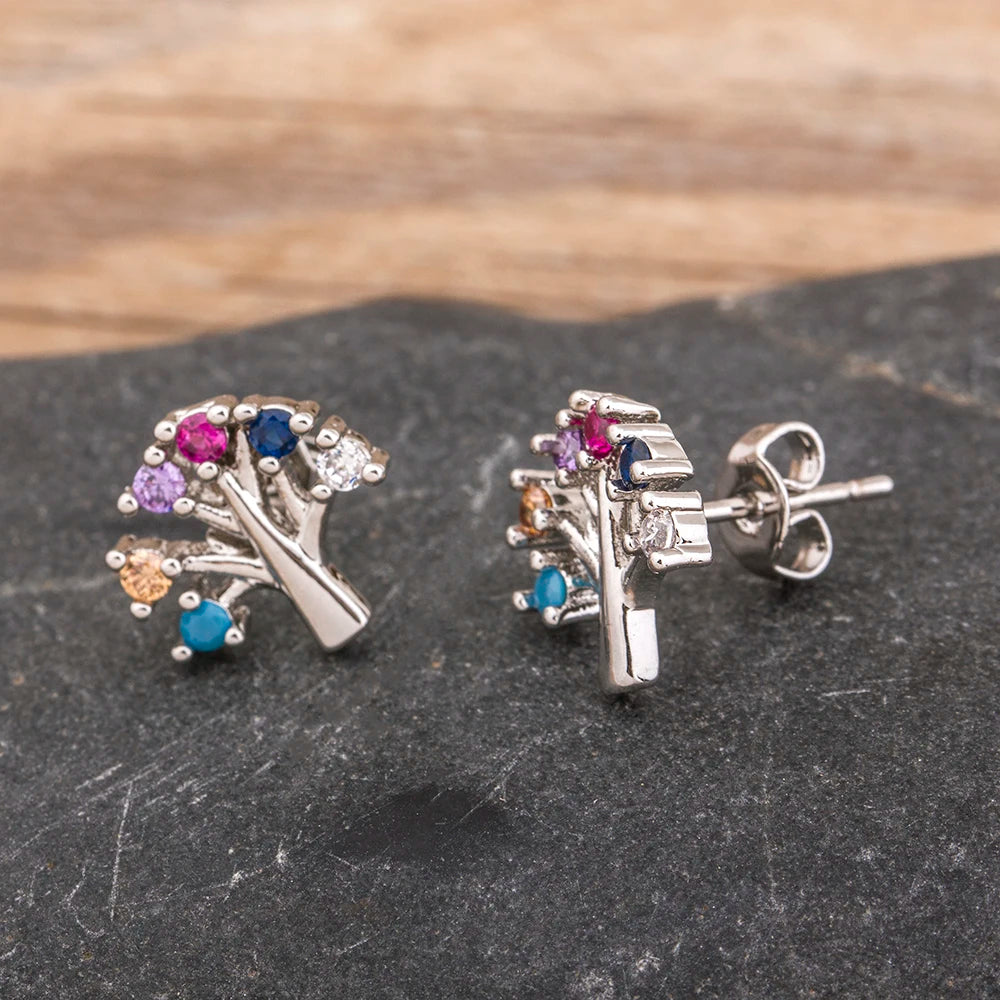 Boucles D'oreilles Arbre de Vie Pierres Colorées
