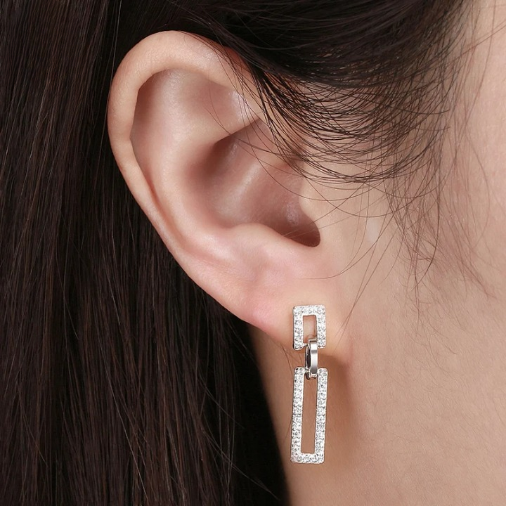 Boucles D'oreilles Rectangulaire en Argent