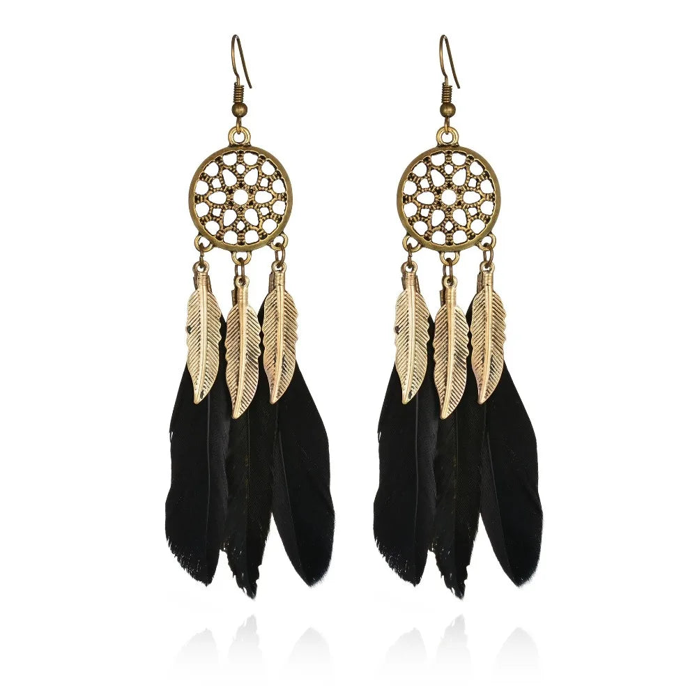 Boucles D'oreilles Attrape Rêve à Plumes