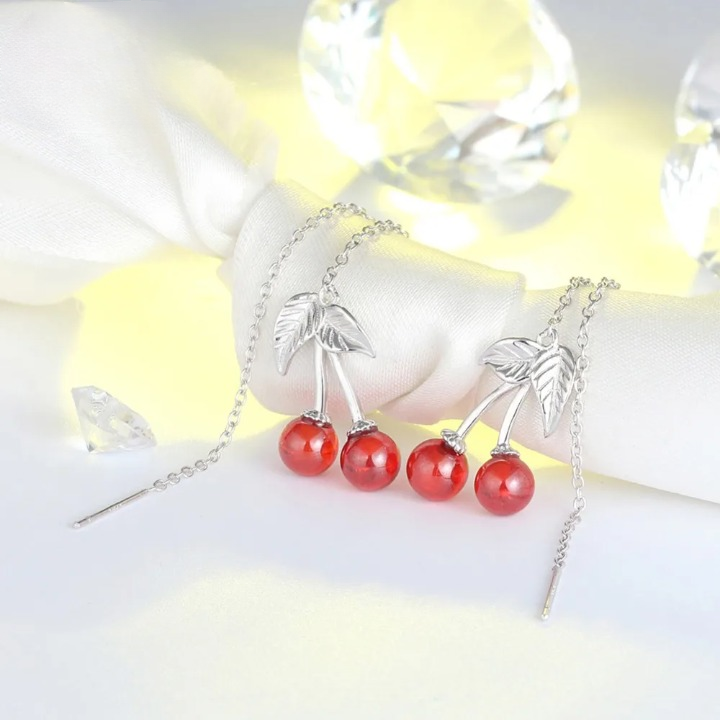 Boucles D'oreilles Cerise en Chaine
