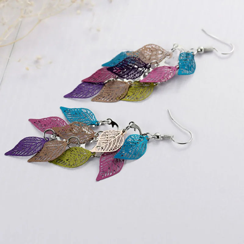 Boucles D'oreilles Feuille Pendantes Coloré