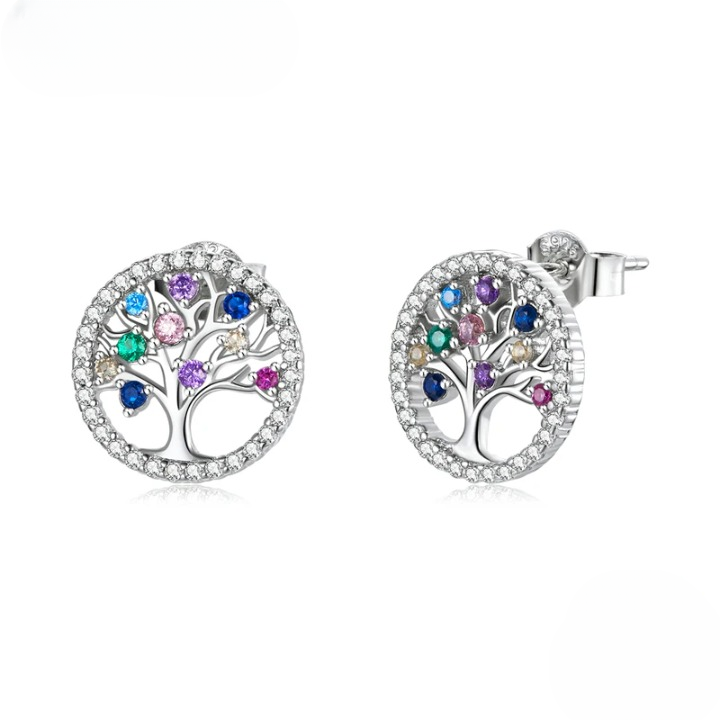 Boucles D'oreilles Arbre de Vie Avec Pierres