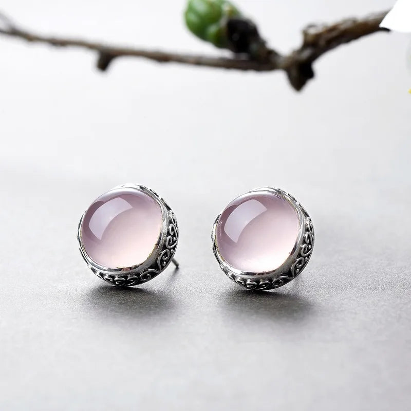 Boucles D'oreilles Quartz Rose Élégant