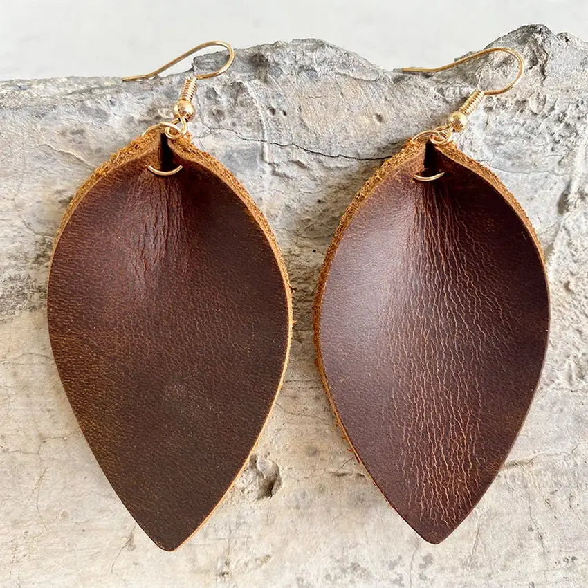 Boucles D'oreilles Cuir Feuille