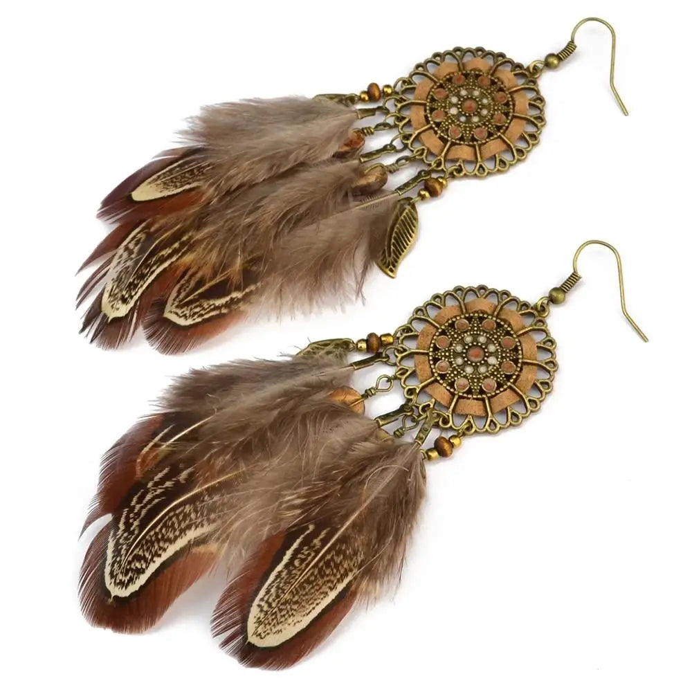 Boucles D'oreilles Attrape Rêve Plumes Brunes