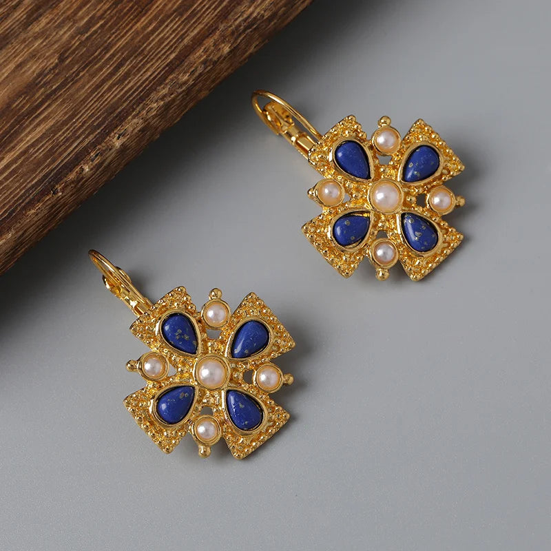 Boucles D'oreilles Lapis Lazuli Croix