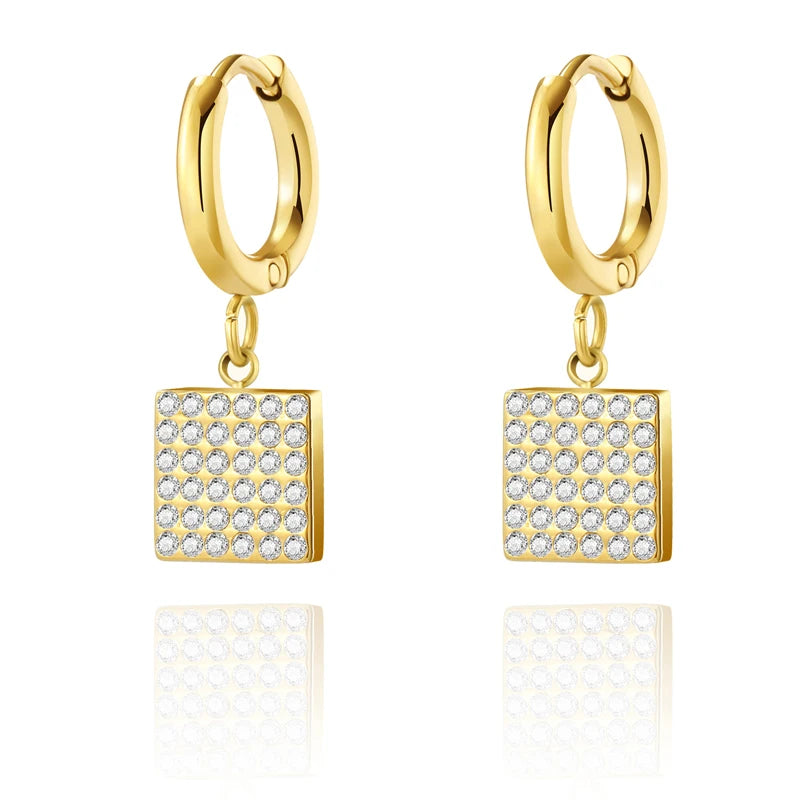 Boucles D'oreilles Carré Incrustée