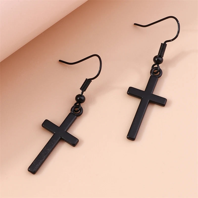 Boucles D'oreilles Croix Noir
