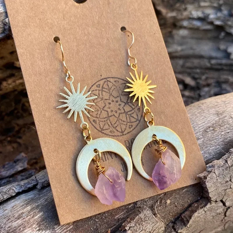 Boucles D'oreilles Soleil Avec Pierre Améthyste