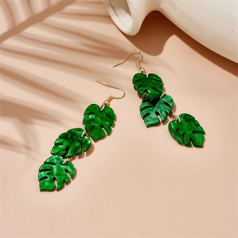 Boucles D'oreilles Feuille à Pendentif Long