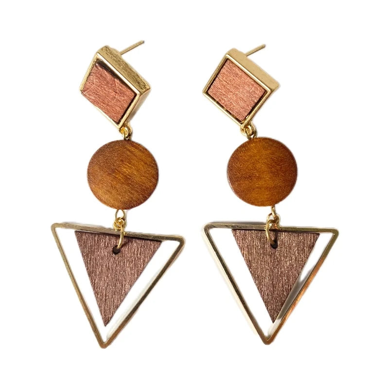 Boucles D'oreilles Bois Géométriques