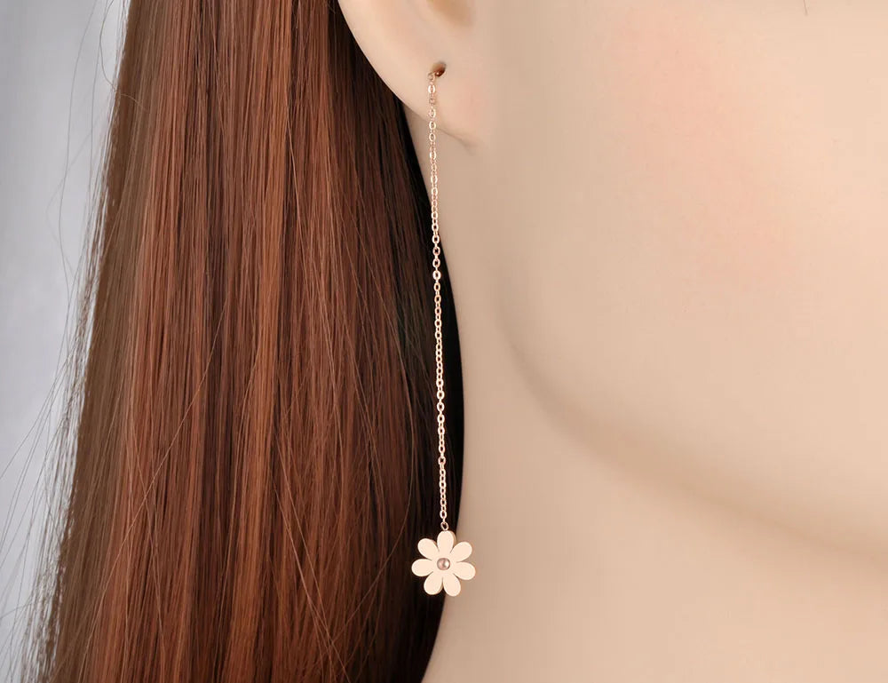 Boucles D'Oreilles Chaine Marguerite Rose
