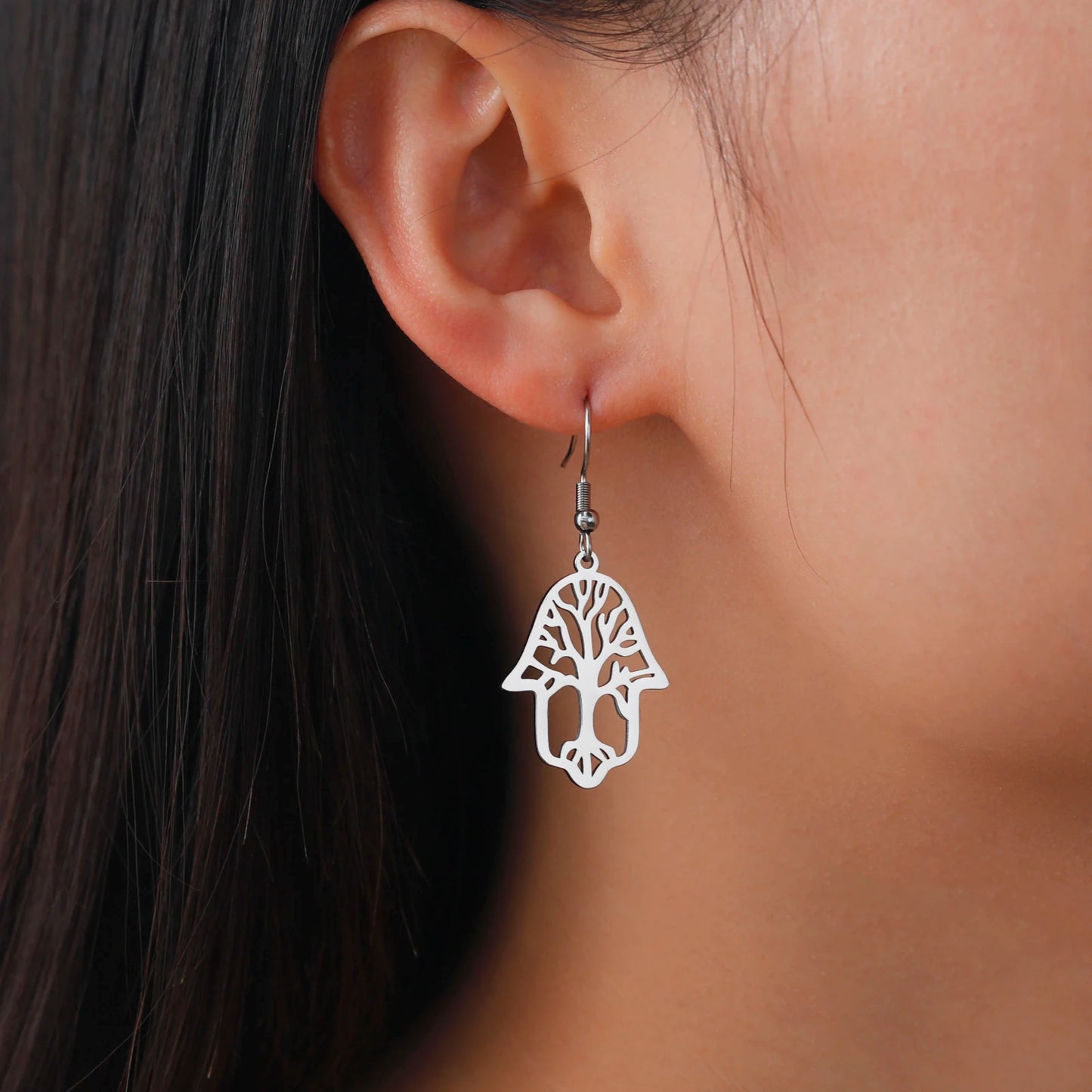 Boucles D'oreilles Arbre de Vie Main de Fatma