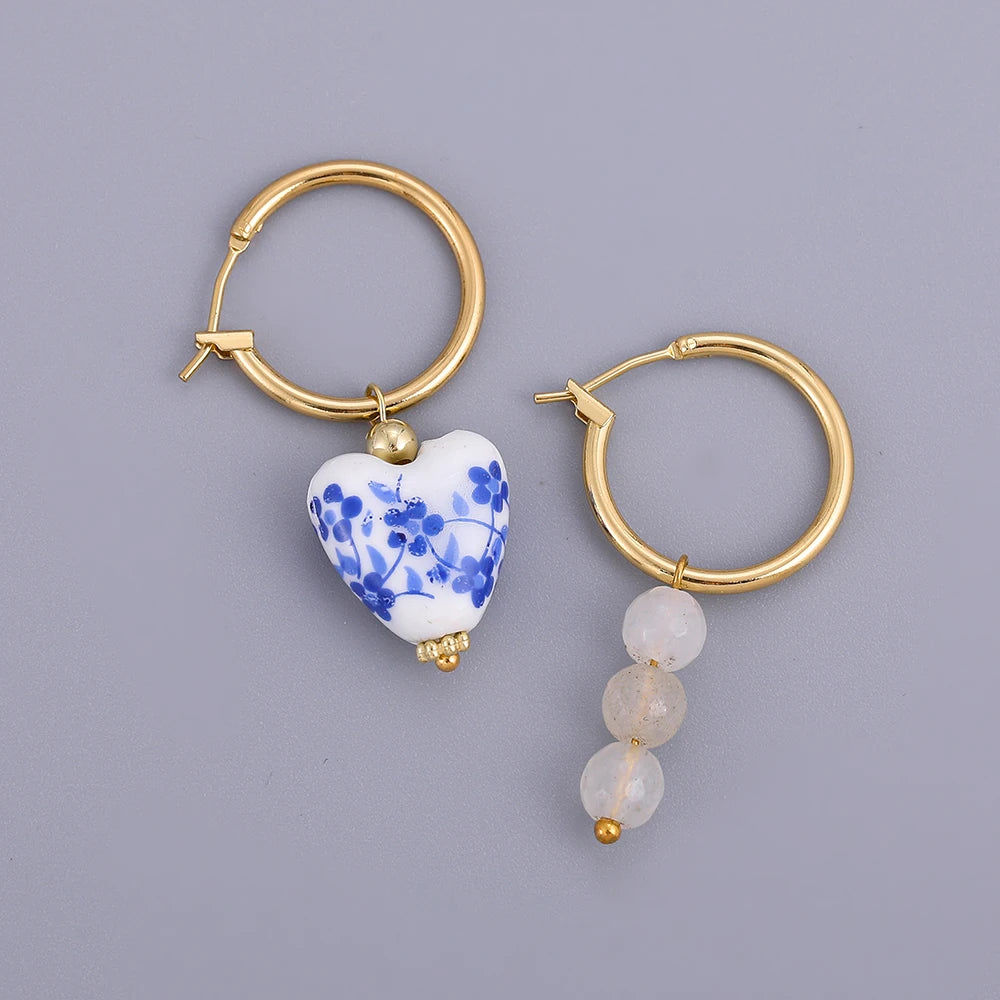 Boucles D'Oreilles Cœur en Céramique Blanc