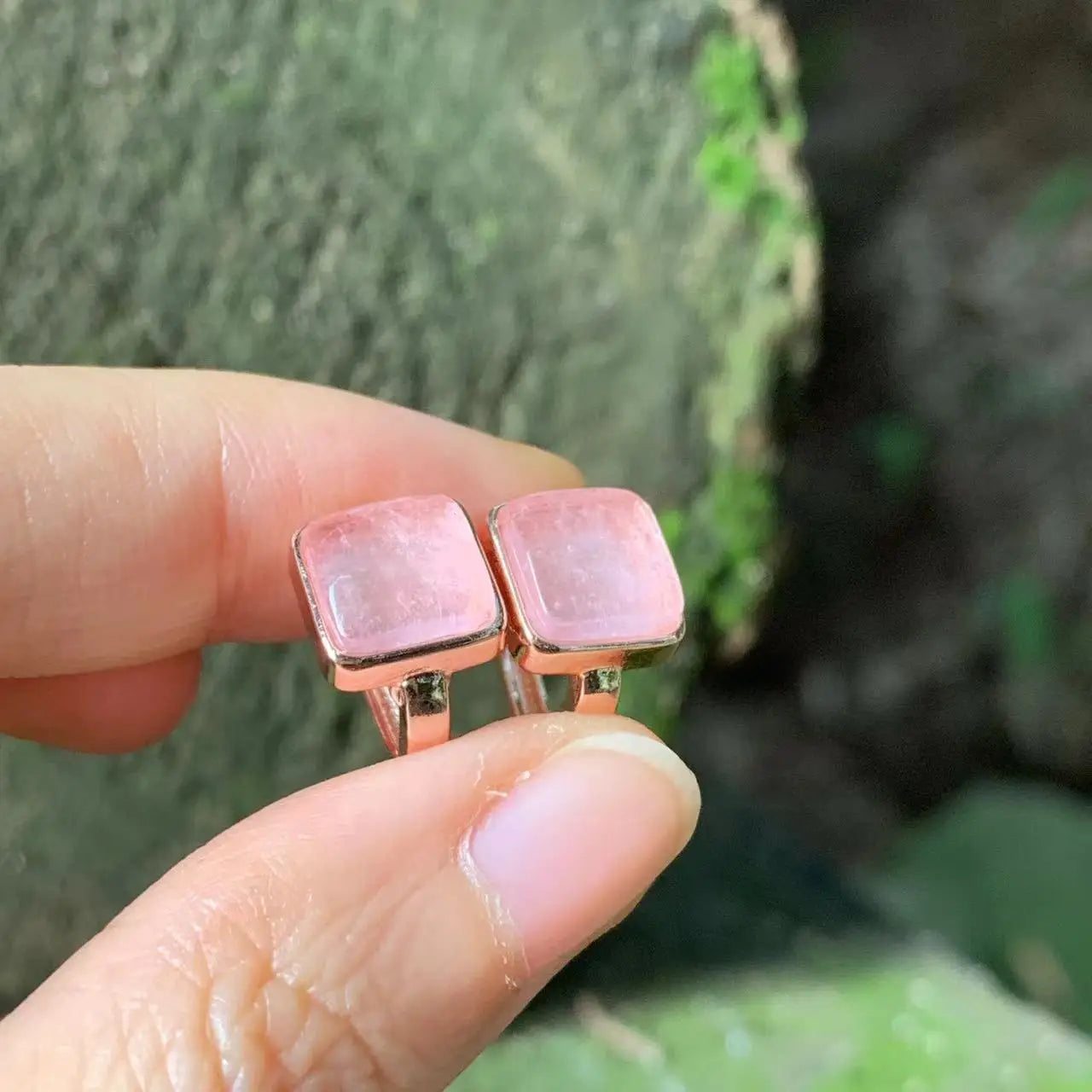 Boucles D'oreilles Carré Quartz Rose