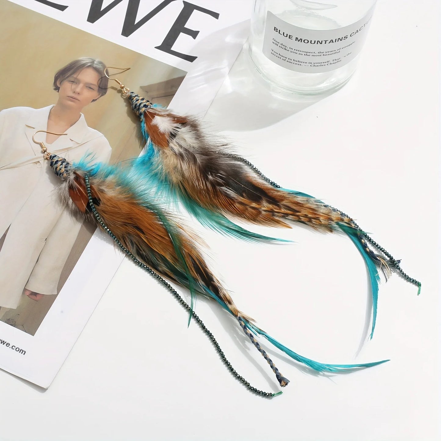 Boucles D'oreilles Plume Turquoise