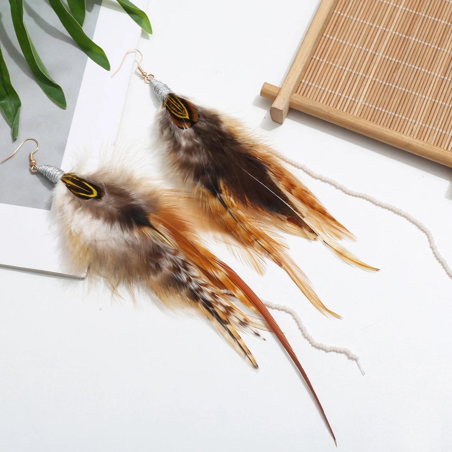 Boucles D'oreilles Plume Perlée