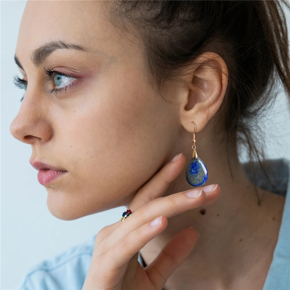 Boucles D'oreilles Lapis-lazuli - Poids Total 35 Carats (7 Grammes) - Pierres Naturelles, Neuves Sans Emballage