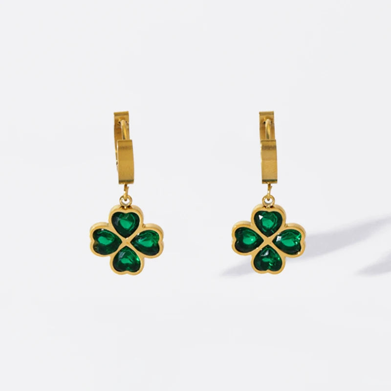 Boucles D'oreilles Pendant Trèfle Vert