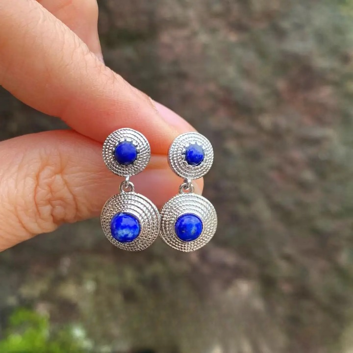 Boucles D'oreilles Lapis Lazuli Pendants Ronds