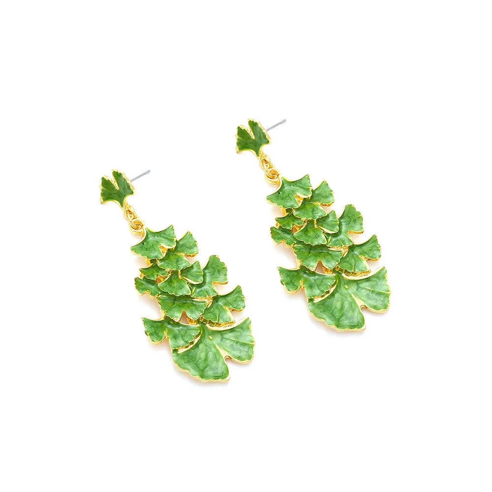 Boucles D'oreilles Pendantes Feuille de Ginkgo