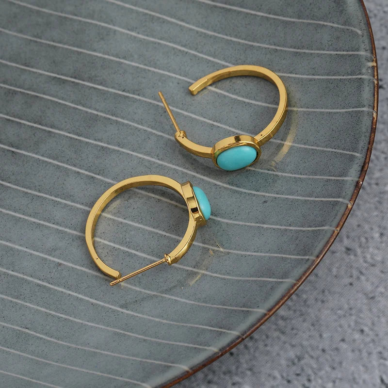 Boucles D'oreilles Turquoise Créoles Dorés