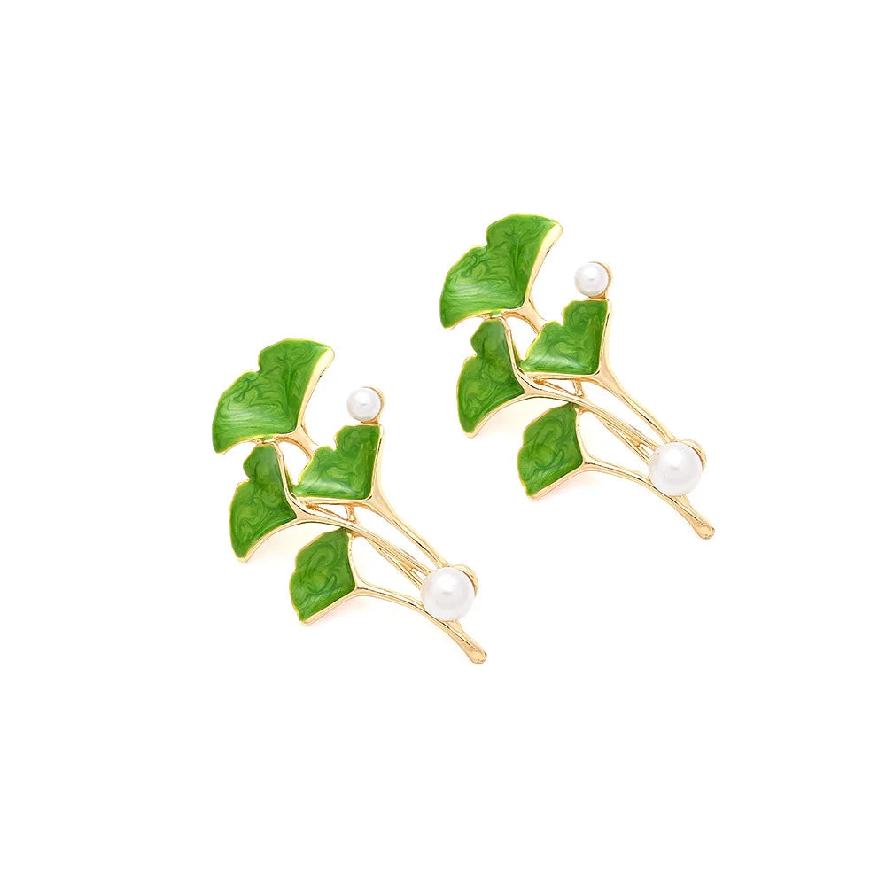 Boucles D'oreilles Feuille Ginkgo Avec Perles