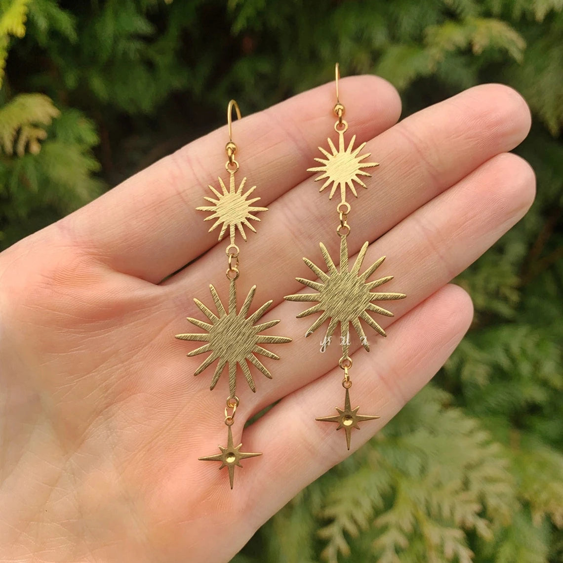 Boucles D'oreilles Pendantes Soleil en Laiton