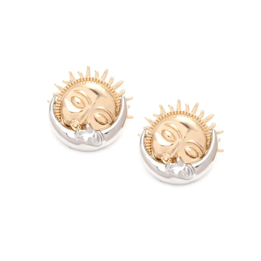 Boucles D'oreilles Lune et Soleil Rond