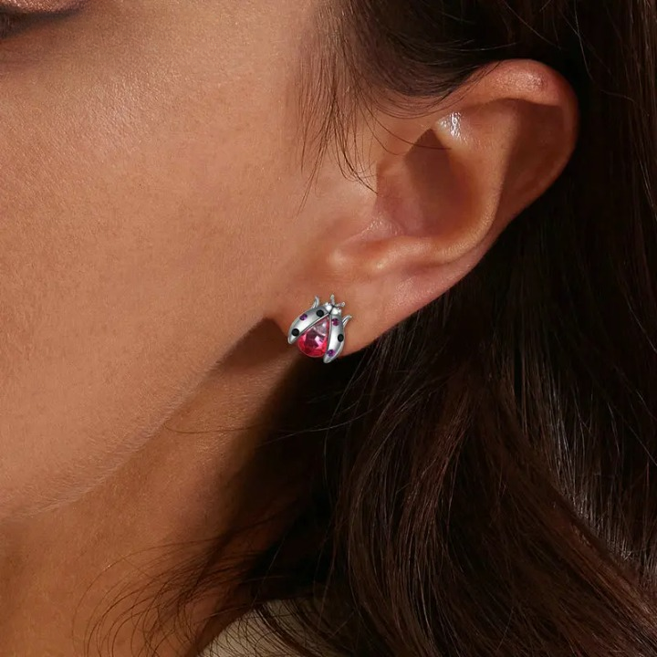 Boucles D'oreilles Coccinelle Avec Rubis Rose