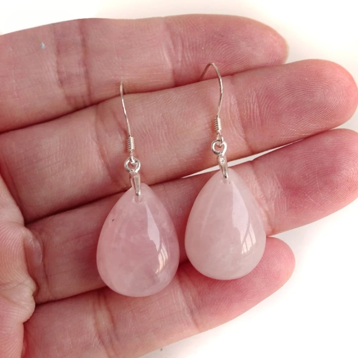 Boucles D'oreilles Quartz Rose Goutte d'Eau
