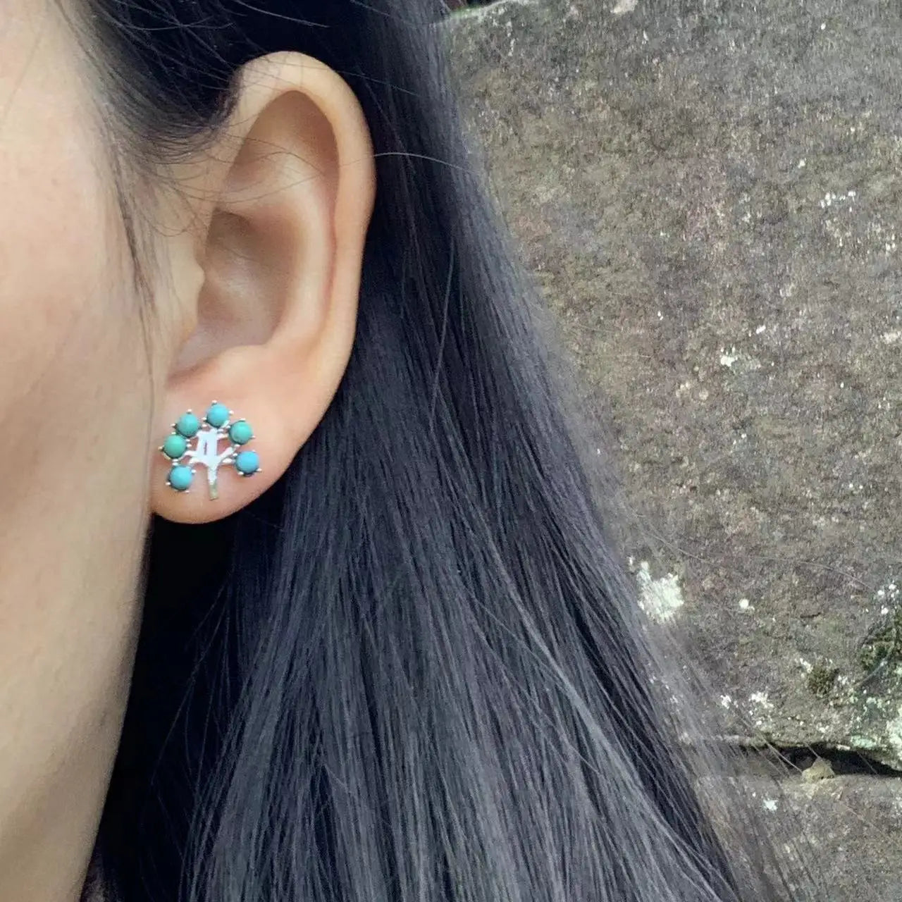 Boucles D'oreilles Arbre de Vie à Perles Turquoise