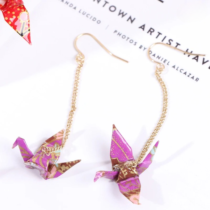 Boucles D'oreilles Origami Pendantes Colorés