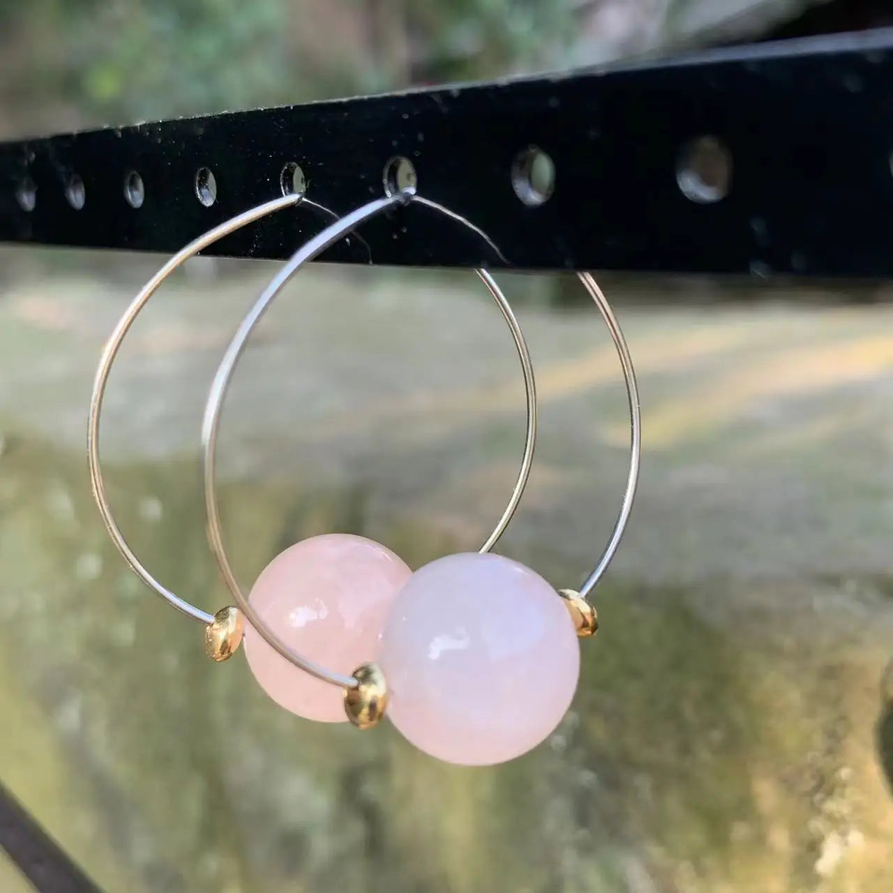 Boucles D'oreilles Quartz Rose Créoles