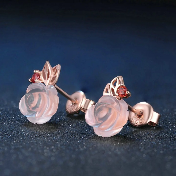 Boucles D'oreilles Quartz Rose Fleur