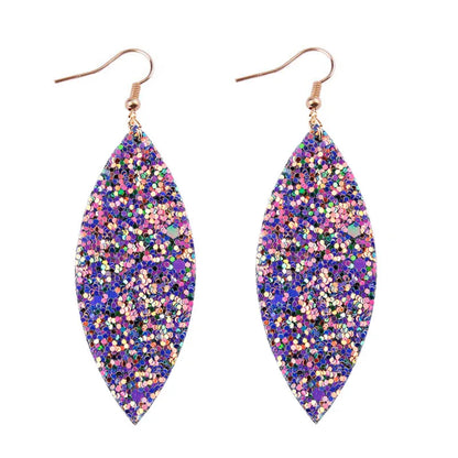 Boucles D'oreilles Paillettes Feuilles Longues