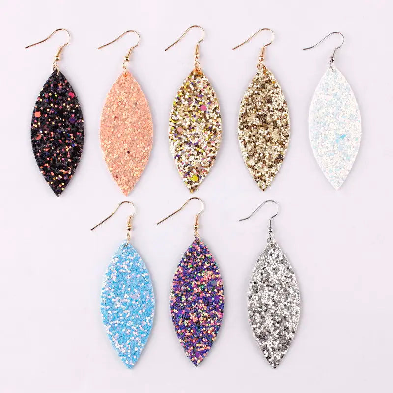 Boucles D'oreilles Paillettes Feuilles Longues