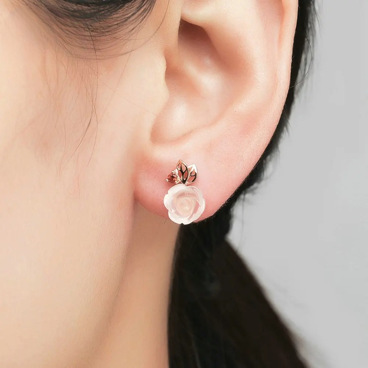 Boucles D'oreilles Quartz Rose Fleur