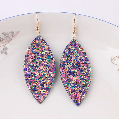 Boucles D'oreilles Paillettes Feuilles Longues