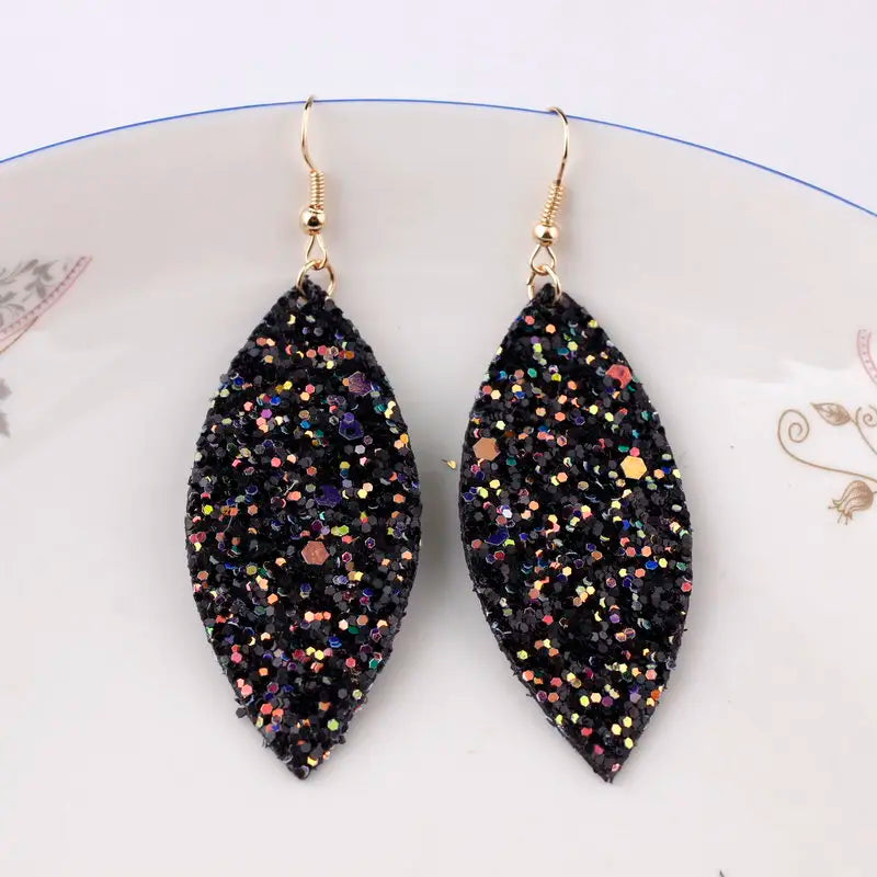 Boucles D'oreilles Paillettes Feuilles Longues