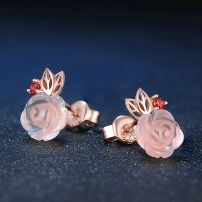 Boucles D'oreilles Quartz Rose Fleur