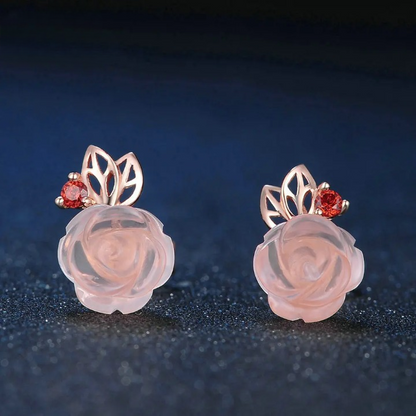 Boucles D'oreilles Quartz Rose Fleur