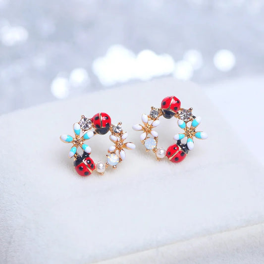 Boucles D'oreilles Coccinelle Fleuri