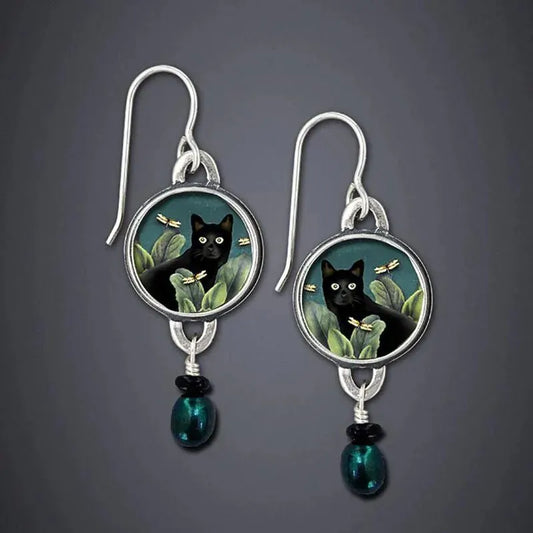 Boucles D'oreilles Chat Rondes