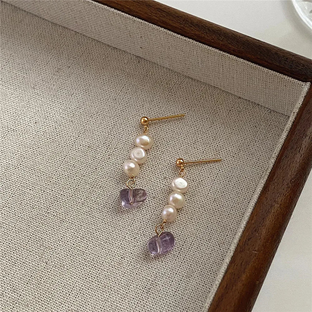 Boucles d'oreilles améthyste, rubis rose et perles | Ecrin de bijoux Boucles d'oreilles améthyste, rubis rose et perles | Ecrin de bijoux