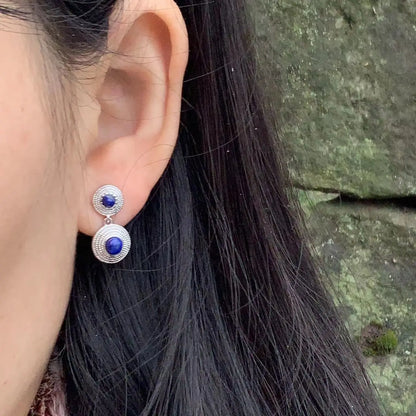 Boucles D'oreilles Lapis Lazuli Pendants Ronds