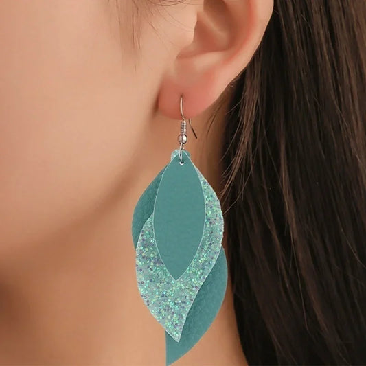 Boucles D'oreilles Cuir à Paillettes pour Femmes