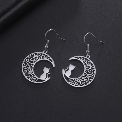 Boucles D'oreilles Chat Lune